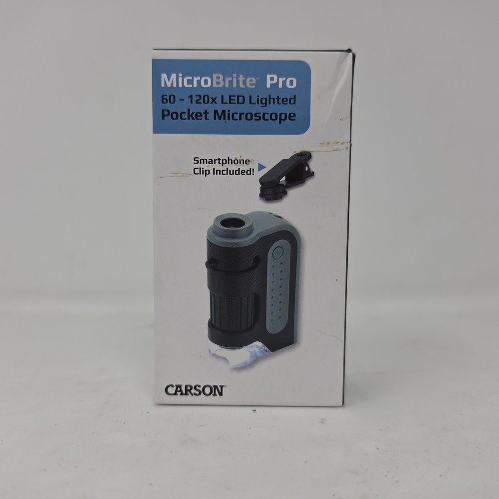 Carson MicroBrite Pro MM-350 60-120x LED Lighted Pocket Microscope w/ Clip. E